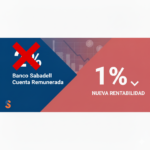 Bajada de remuneración Cuenta Online Sabadell: del 2% al 1% — imagen conceptual con flecha descendente